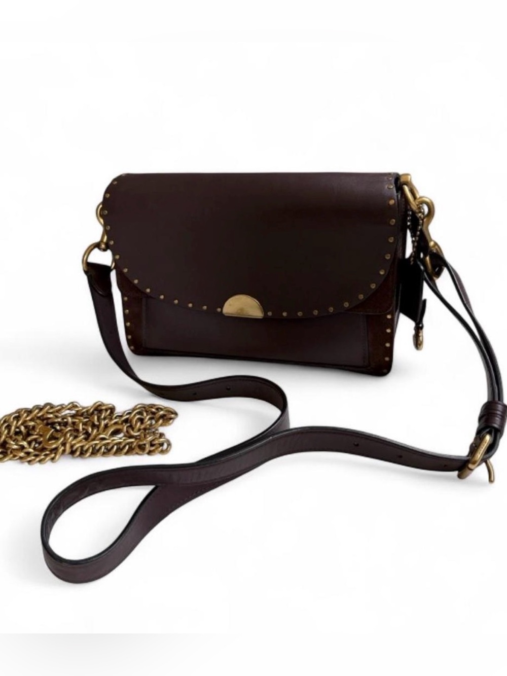 Coach dreamer Leather and suede Crossbody Bag with Gold Hardware oxblood color